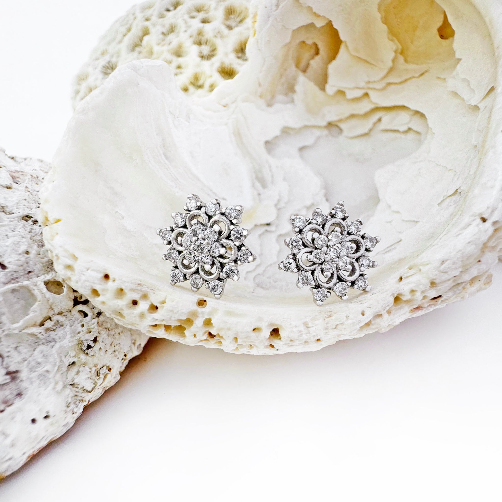 Mesmerising Mandala Inspired White Diamond Studs