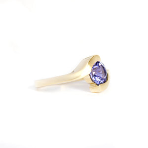 Molten Hot Round Cut Yellow Gold Tanzanite Ring