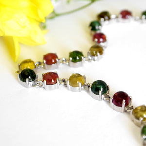 Multi-Stone Four Claw Set Tourmaline Round Cut Silver Bracelet