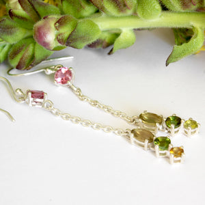 Multi-Stone Mixed Cut Tourmaline Pink Led Silver Drop Earrings