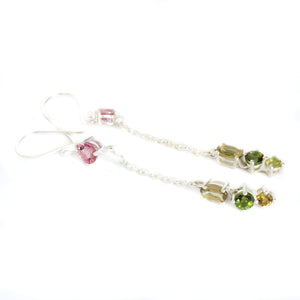 Multi-Stone Mixed Cut Tourmaline Pink Led Silver Drop Earrings