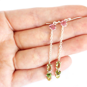 Multi-Stone Mixed Cut Tourmaline Pink Led Silver Drop Earrings