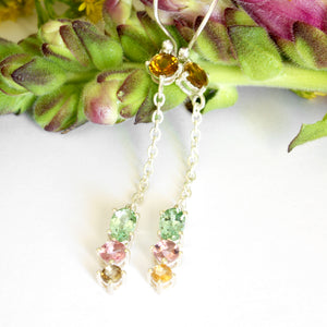 Multi-Stone Mixed Cut Tourmaline Silver Drop Earrings