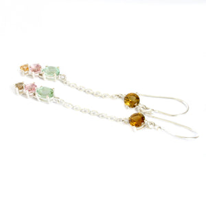 Multi-Stone Mixed Cut Tourmaline Silver Drop Earrings