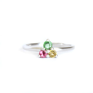 Multi-Stone Triangular Set Round Cut Tourmaline Silver Ring