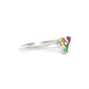 Multi-Stone Triangular Set Round Cut Tourmaline Silver Ring