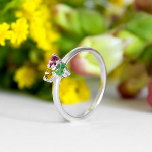 Multi-Stone Triangular Set Round Cut Tourmaline Silver Ring