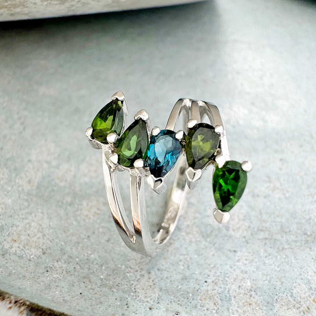 Green Tourmaline and London Blue Topaz Ring
