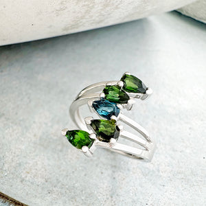 Green Tourmaline and London Blue Topaz Ring
