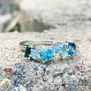 Multiple stone blue gemstone ring