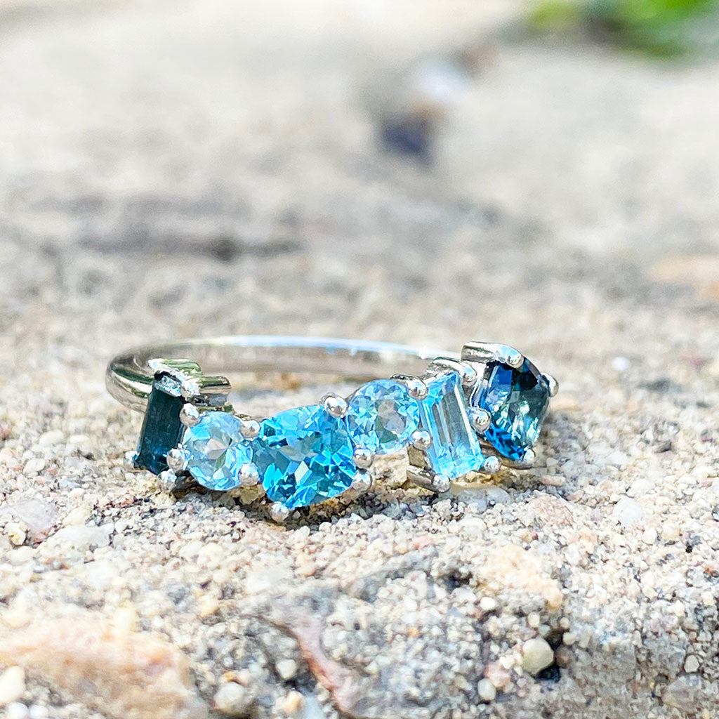 Multiple stone blue gemstone ring