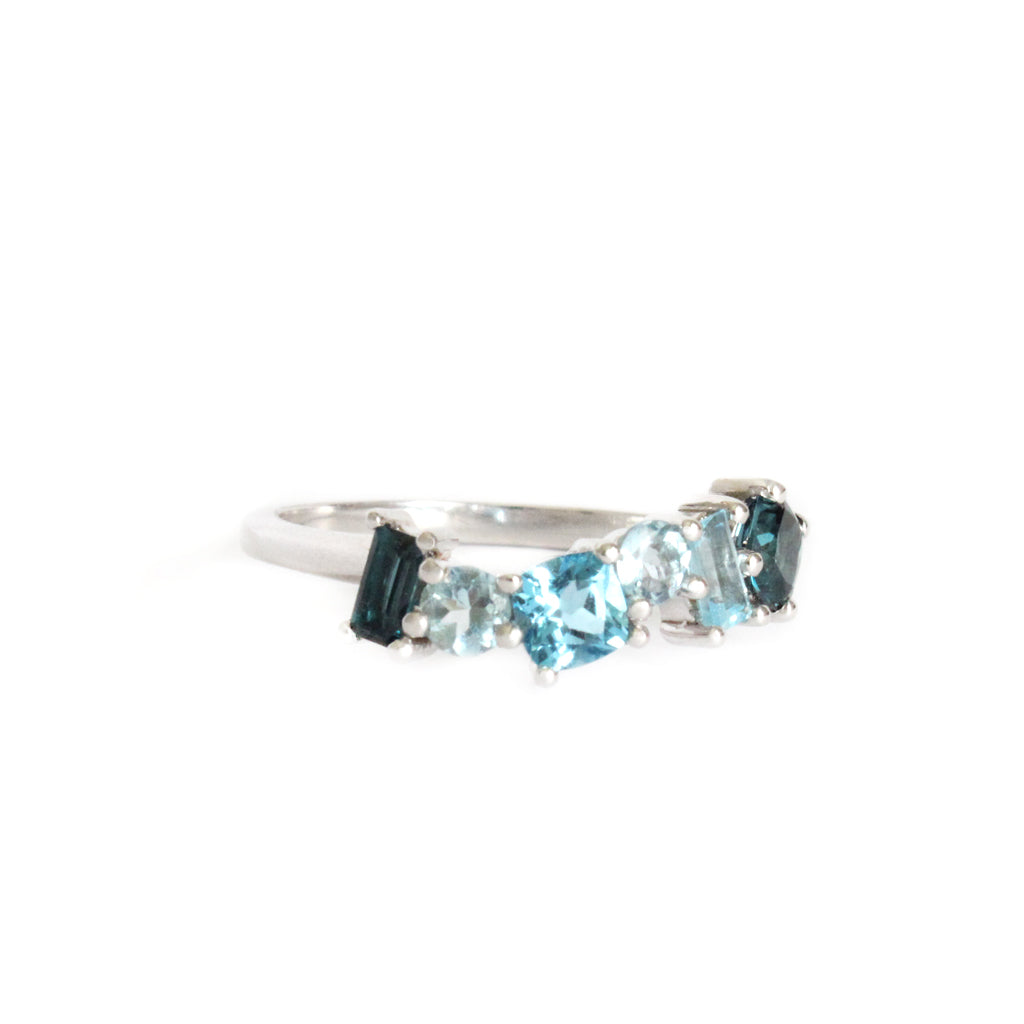 Multi Stone Blue Topaz, London Blue Topaz And Aquamarine White Gold Ring