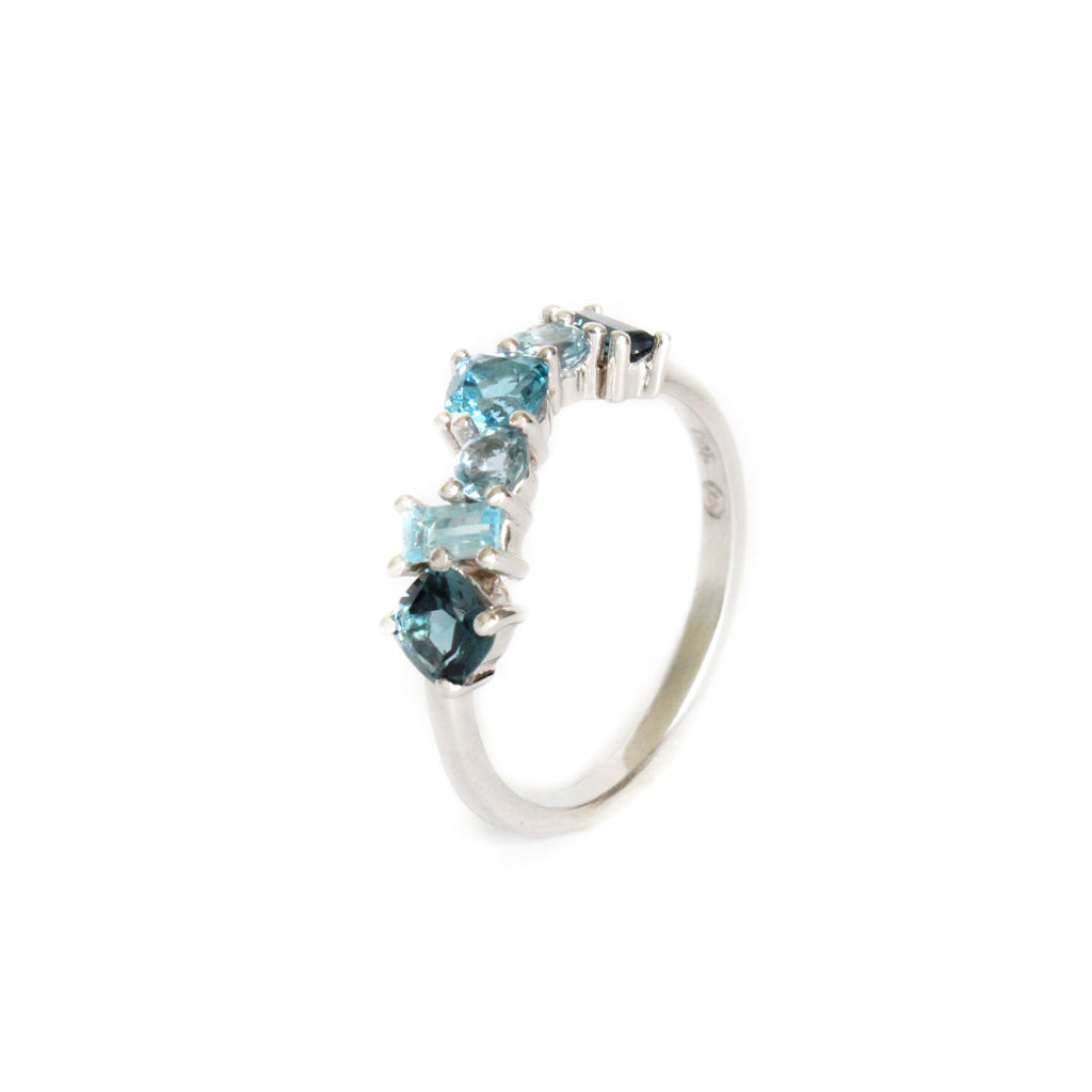 Multi Stone Blue Topaz, London Blue Topaz And Aquamarine White Gold Ring