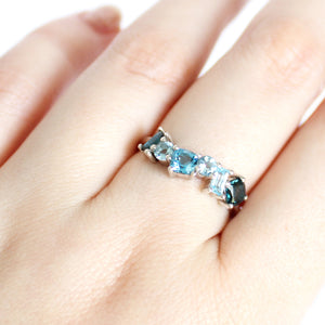 Multi Stone Blue Topaz, London Blue Topaz And Aquamarine White Gold Ring