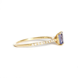 Must Have Octagonal Tanzanite Diamond Band Yellow Gold Ring