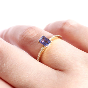 Must Have Octagonal Tanzanite Diamond Band Yellow Gold Ring