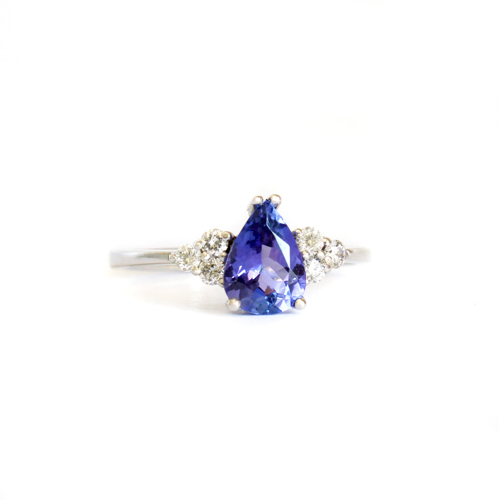 Pear Cut Tanzanite Ring with Trilogy Diamond Accents