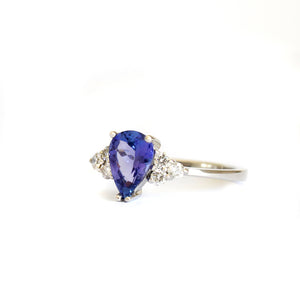 Pear Cut Tanzanite Ring with Trilogy Diamond Accents