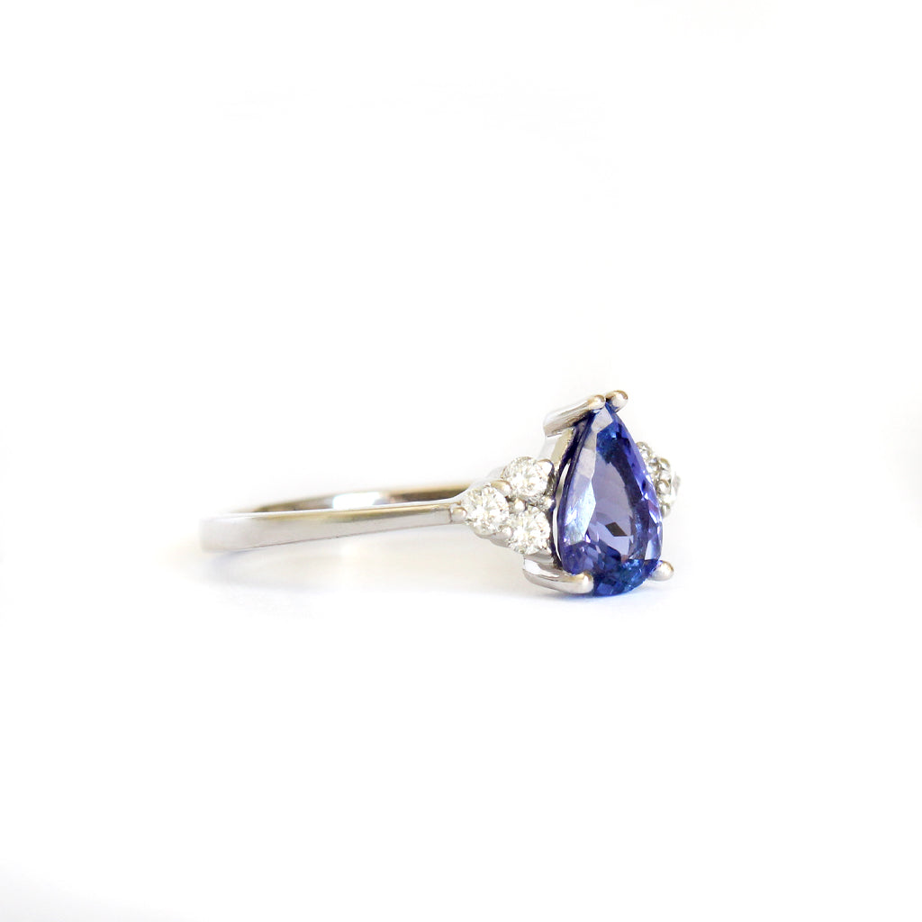 Pear Cut Tanzanite Ring with Trilogy Diamond Accents