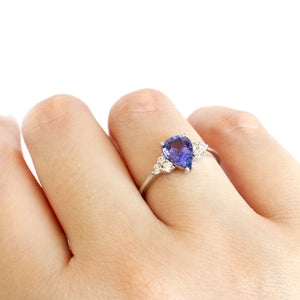 Pear Cut Tanzanite Ring with Trilogy Diamond Accents