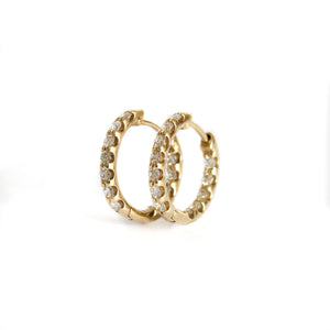 Petite Elegant Double White Diamond Yellow Gold Hoops