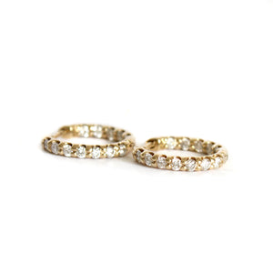 Petite Elegant Double White Diamond Yellow Gold Hoops