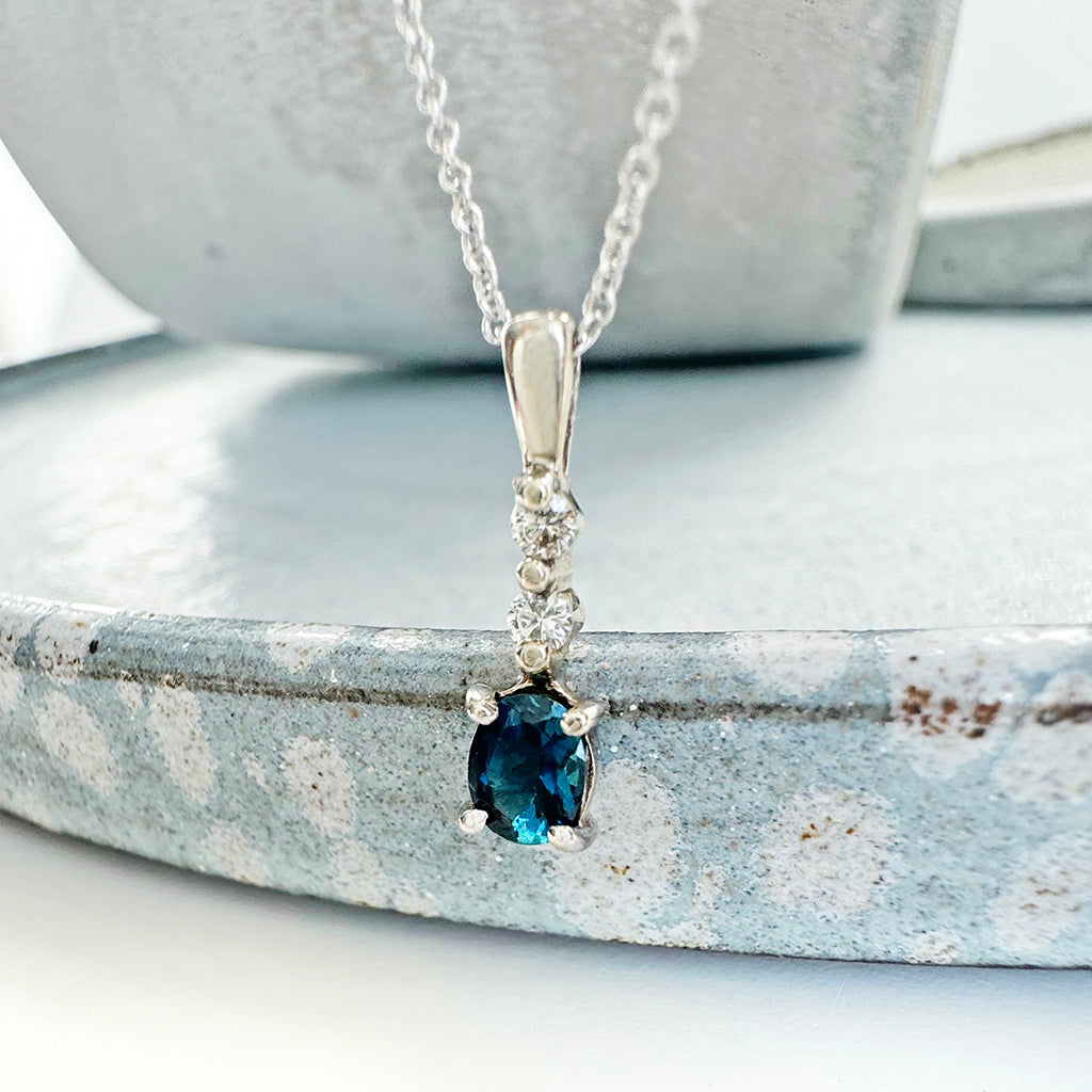 Blue Tourmaline and Diamond Pendant