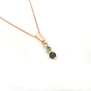 Petite Trilogy Stripe Peridot and Tourmaline Rose Gold Pendant