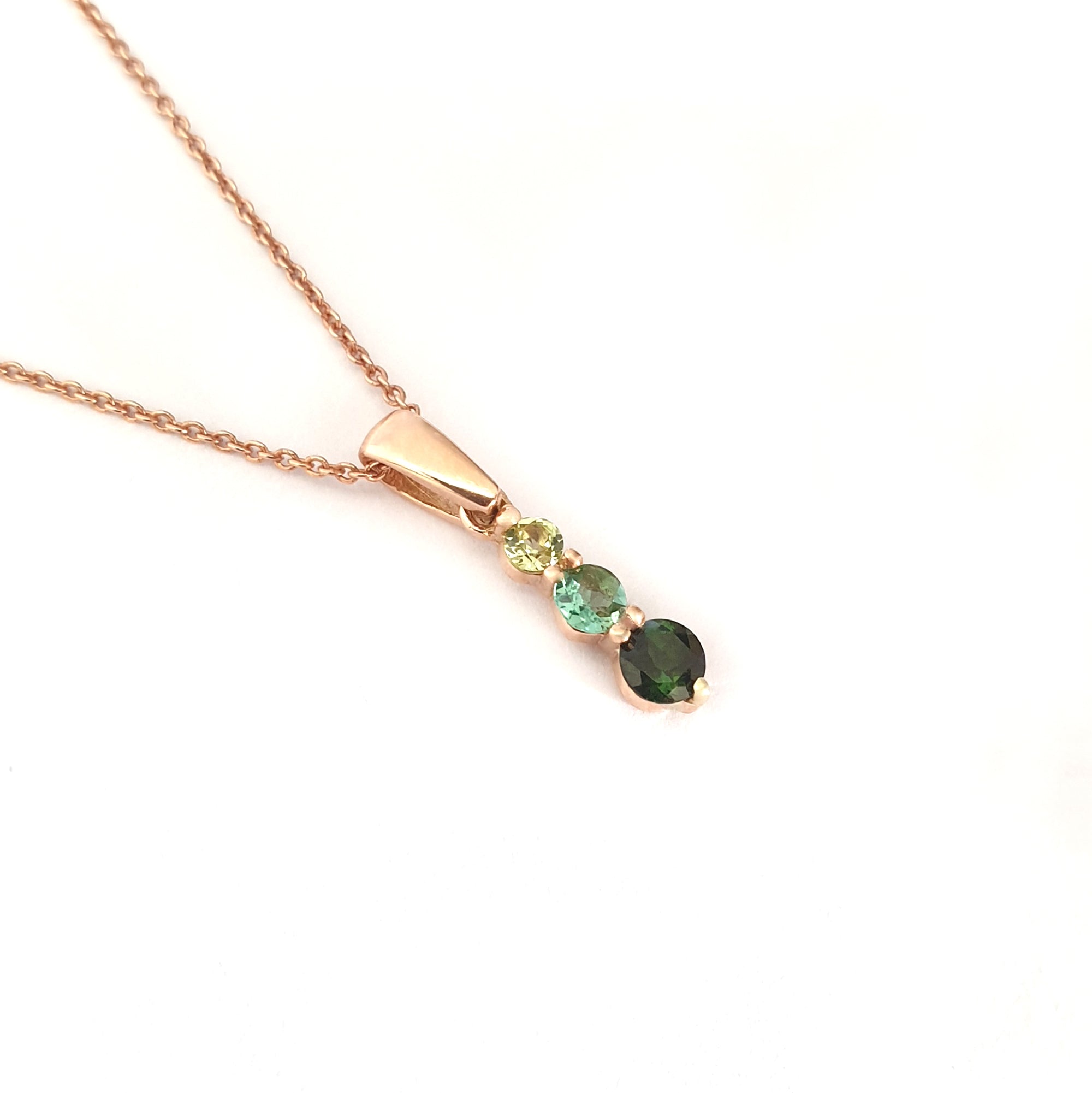 Petite Trilogy Stripe Peridot and Tourmaline Rose Gold Pendant