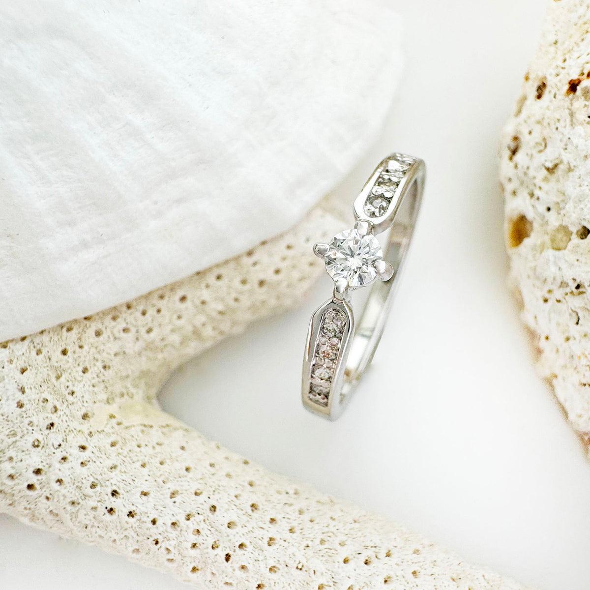 Petite White Diamond Ring with Crimped White Diamond Band