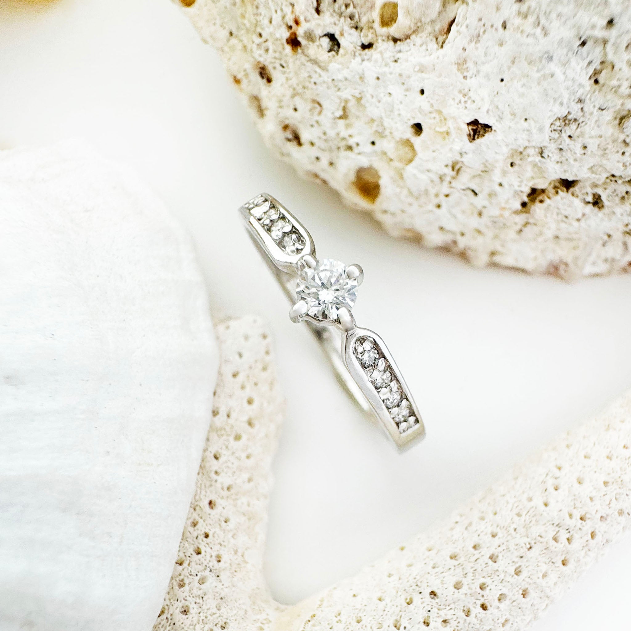 Petite White Diamond Ring with Crimped White Diamond Band