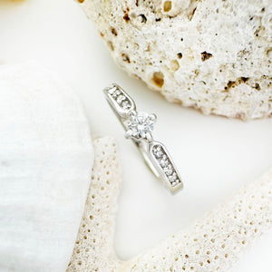 Petite White Diamond Ring with Crimped White Diamond Band