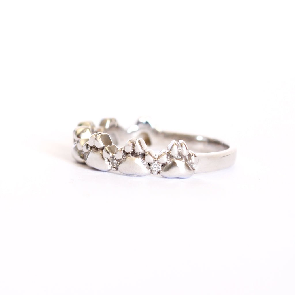 Playful Paw Print with Diamond Accent White Gold Ring