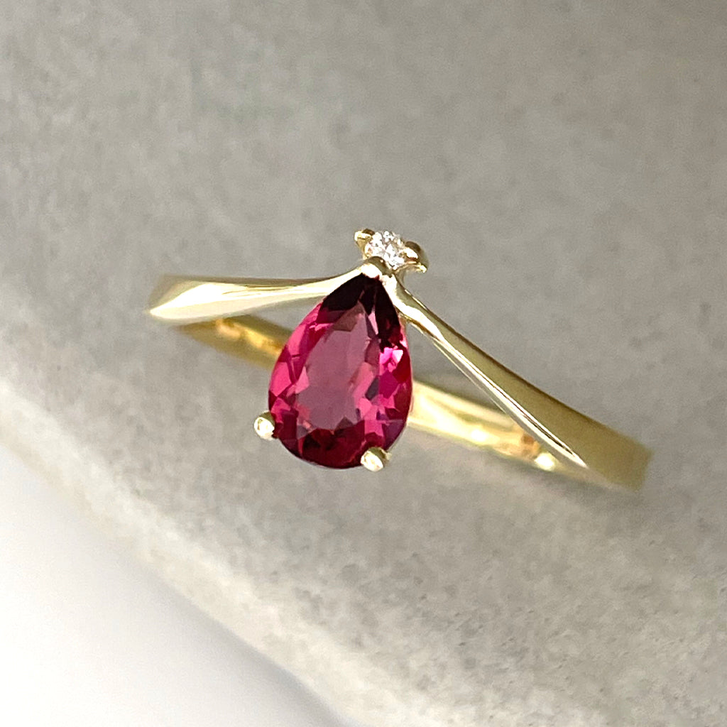 Princess Crown Vibes Pink Pear Cut Tourmaline with Petite Diamond Accent Ring