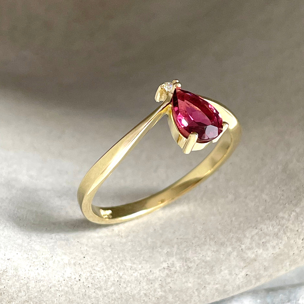 Princess Crown Vibes Pink Pear Cut Tourmaline with Petite Diamond Accent Ring