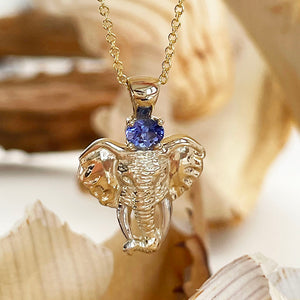 Yellow Gold Tanzanite Elephant Pendant