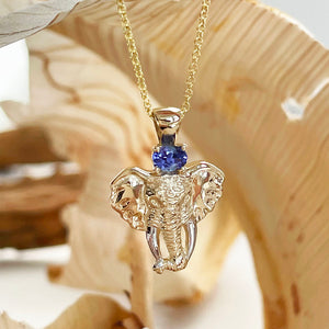 Yellow Gold Tanzanite Elephant Pendant