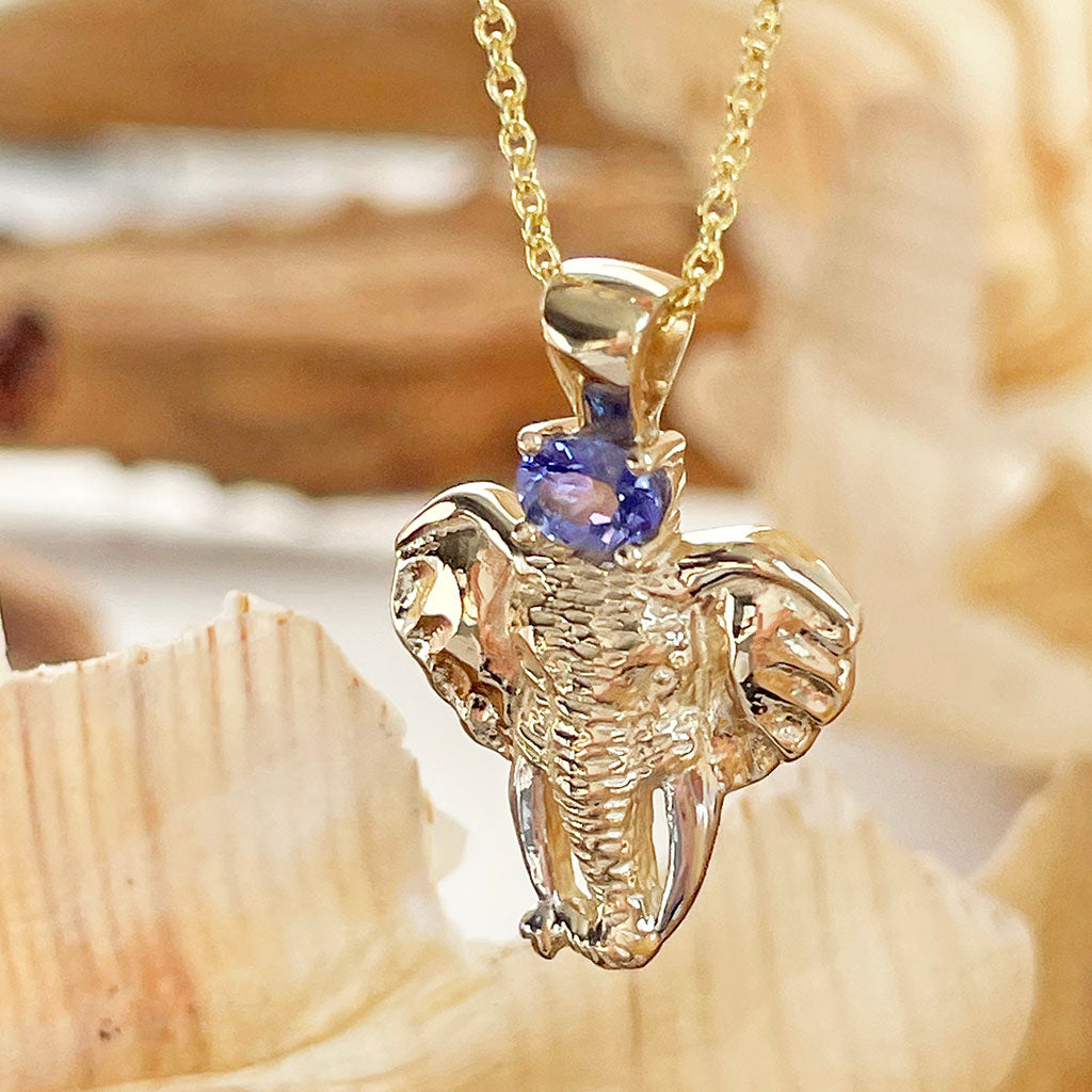 Yellow Gold Tanzanite Elephant Pendant