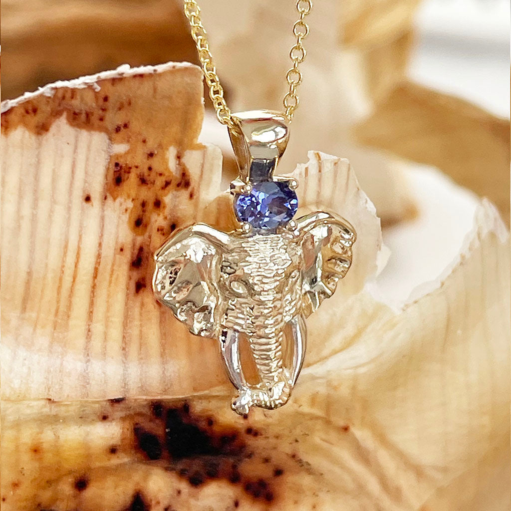 Yellow Gold Tanzanite Elephant Pendant