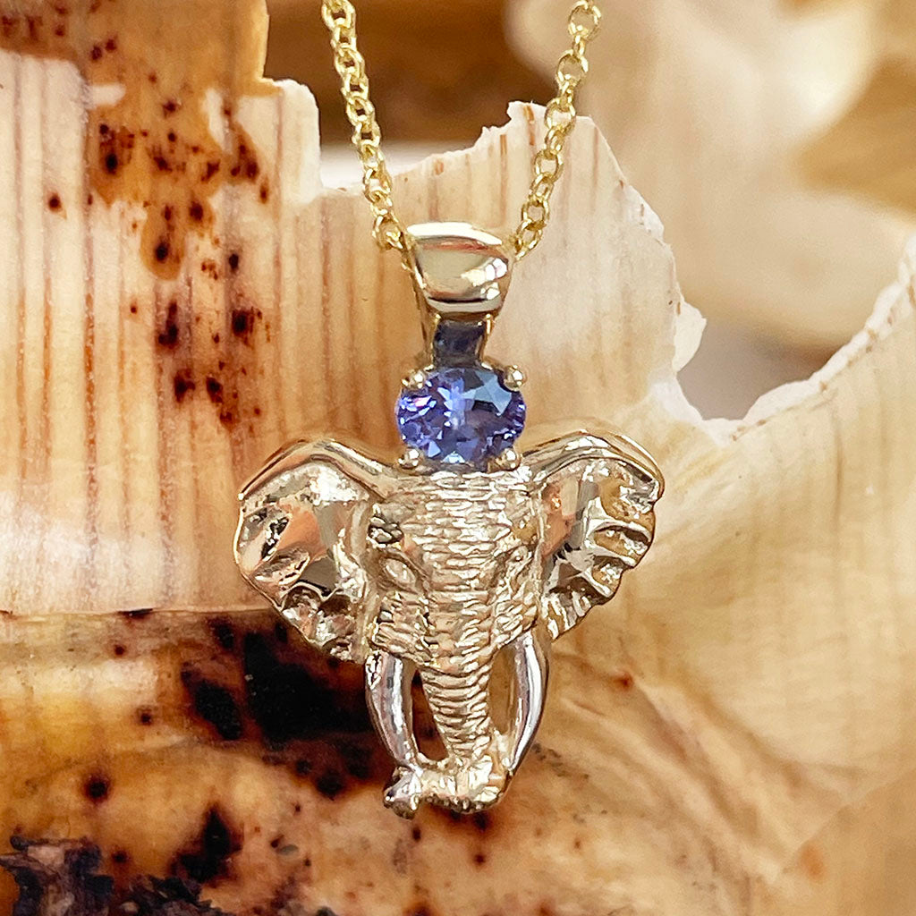 Yellow Gold Tanzanite Elephant Pendant