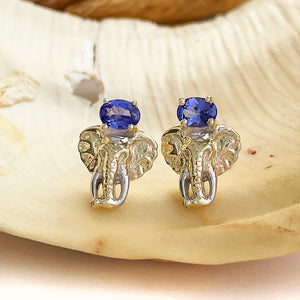 Yellow Gold Tanzanite Elephant Studs