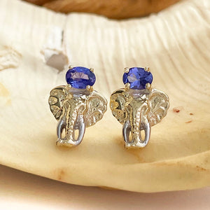 Yellow Gold Tanzanite Elephant Studs