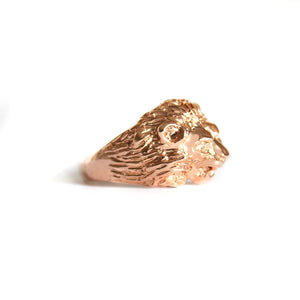 Roaring Lion with Diamond Accents in Rose Gold Ring