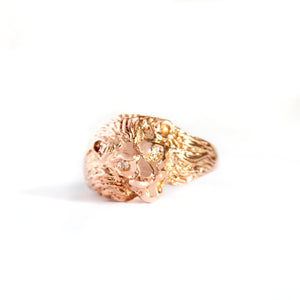 Roaring Lion with Diamond Accents in Rose Gold Ring