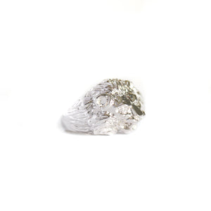 Roaring Lion with Diamond Accents in White Gold Ring