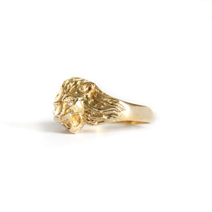 Roaring Lion with Diamond Accents in Yellow Gold Ring