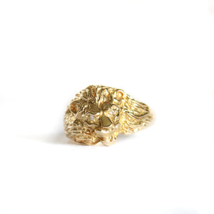 Roaring Lion with Diamond Accents in Yellow Gold Ring