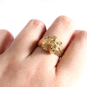 Roaring Lion with Diamond Accents in Yellow Gold Ring