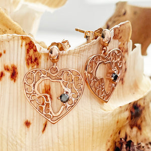 Black Diamond and Rose Gold Africa Heart Earrings