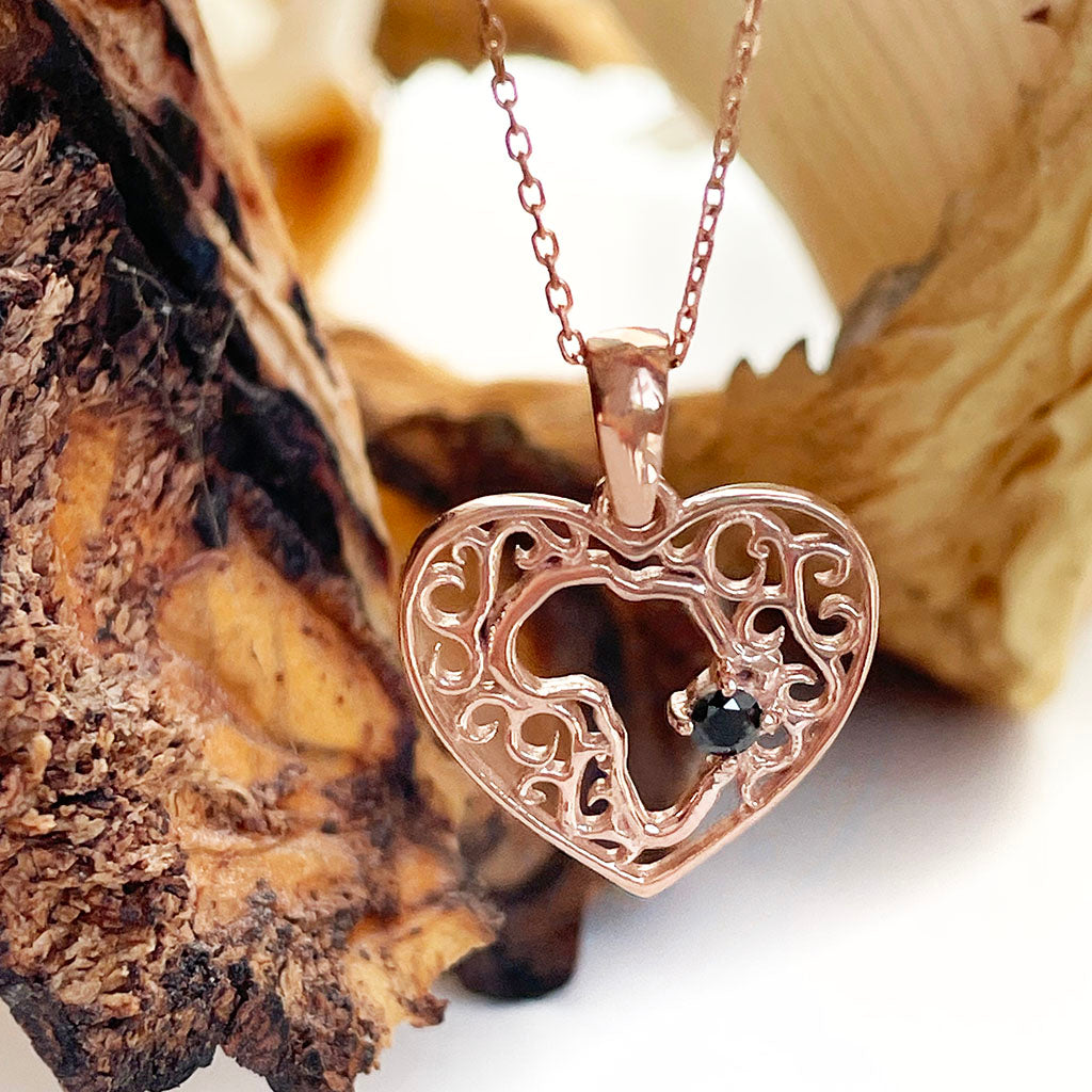 Rose Gold Black Diamond Africa Heart Pendant